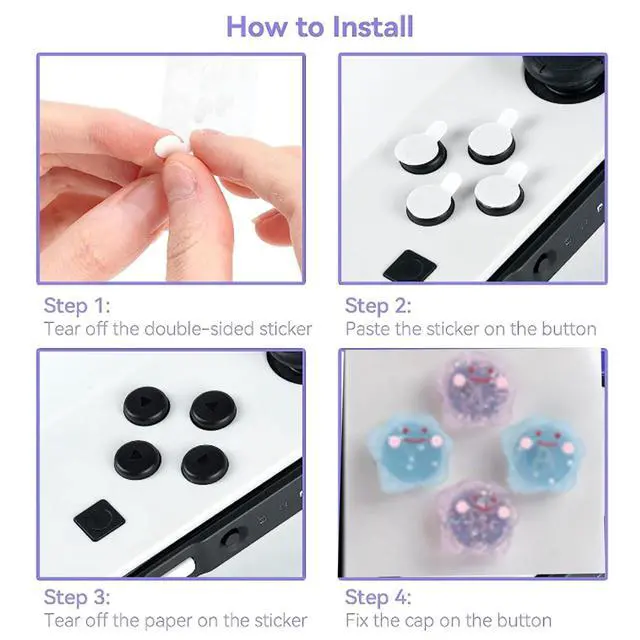 Alt view image 4 of 7 - Cute Silicone Cross D-Pad Button Caps Silicone Thumb Grips Set, ABXY Key Buttons Sticker Joystick Cover Caps Compatible with Nintendo Switch 2 - Versatile Elves (Purple, Blue) Switch 2