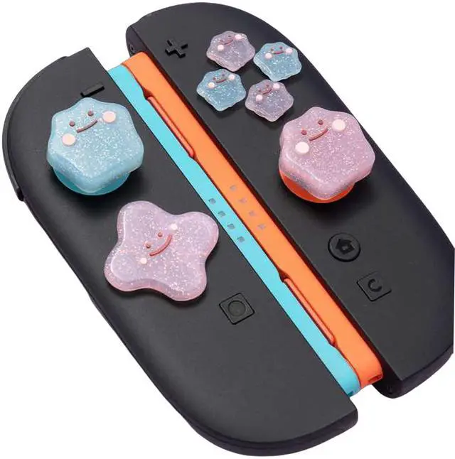 Main image of Cute Silicone Cross D-Pad Button Caps Silicone Thumb Grips Set, ABXY Key Buttons Sticker Joystick Cover Caps Compatible with Nintendo Switch 2 - Versatile Elves (Purple, Blue) Switch 2