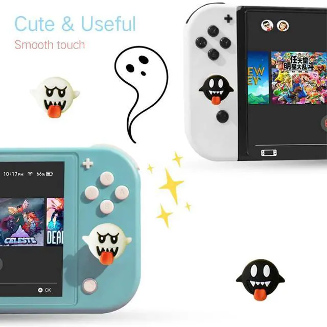 Alt view image 2 of 7 - Halloween Skull Switch Thumb Grips, Cute Joystick Caps for Nintendo Switch Lite/OLED 4 PCS Thumbstick Cover, Button Cover for NS Joycon Controller (Black White Ghosts)