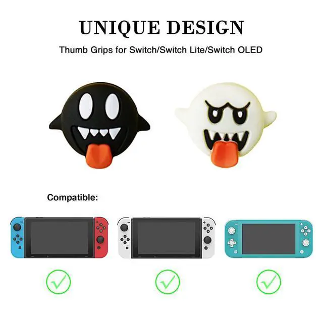 Alt view image 3 of 7 - Halloween Skull Switch Thumb Grips, Cute Joystick Caps for Nintendo Switch Lite/OLED 4 PCS Thumbstick Cover, Button Cover for NS Joycon Controller (Black White Ghosts)