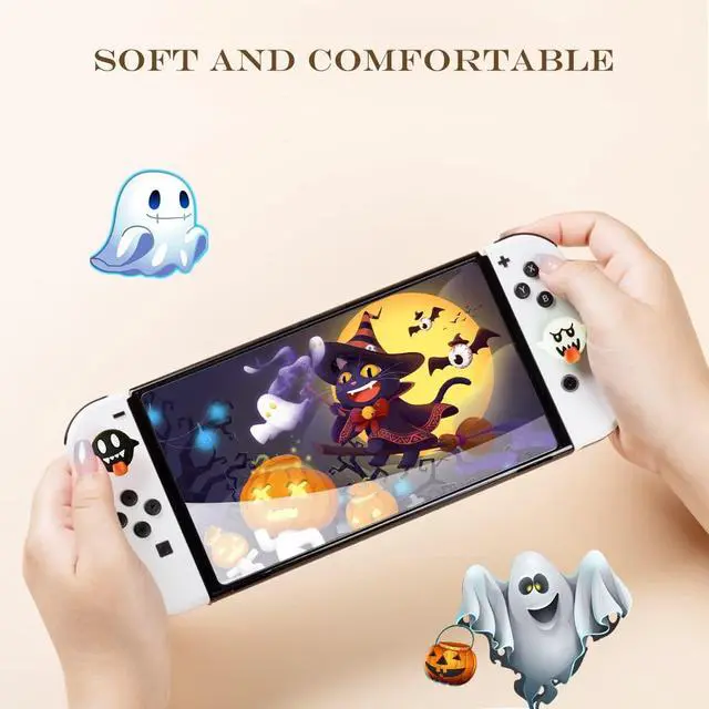 Alt view image 4 of 7 - Halloween Skull Switch Thumb Grips, Cute Joystick Caps for Nintendo Switch Lite/OLED 4 PCS Thumbstick Cover, Button Cover for NS Joycon Controller (Black White Ghosts)