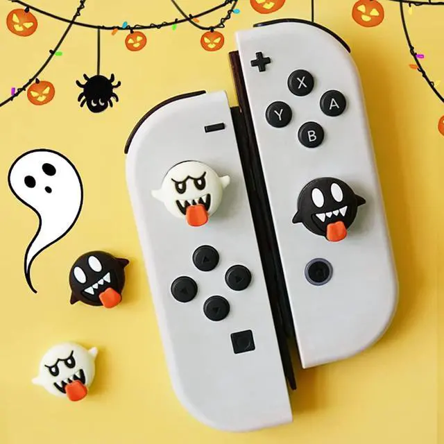 Alt view image 5 of 7 - Halloween Skull Switch Thumb Grips, Cute Joystick Caps for Nintendo Switch Lite/OLED 4 PCS Thumbstick Cover, Button Cover for NS Joycon Controller (Black White Ghosts)