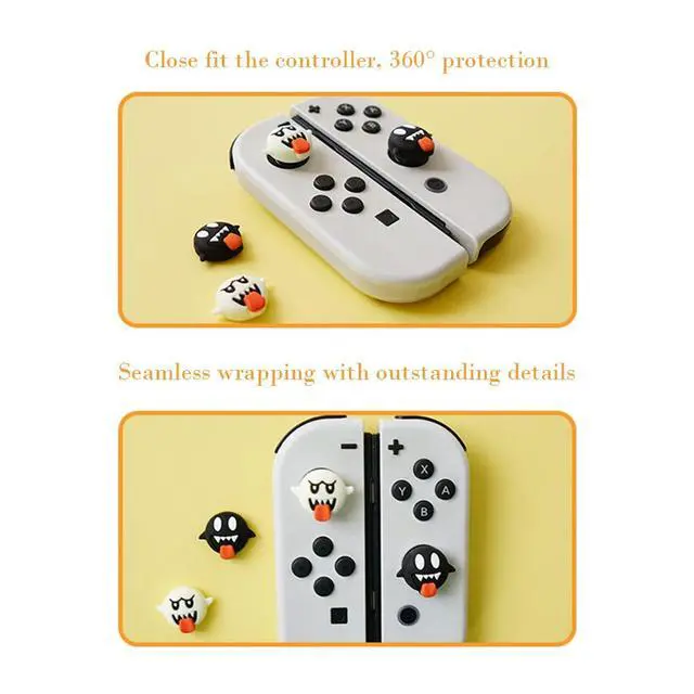 Alt view image 6 of 7 - Halloween Skull Switch Thumb Grips, Cute Joystick Caps for Nintendo Switch Lite/OLED 4 PCS Thumbstick Cover, Button Cover for NS Joycon Controller (Black White Ghosts)