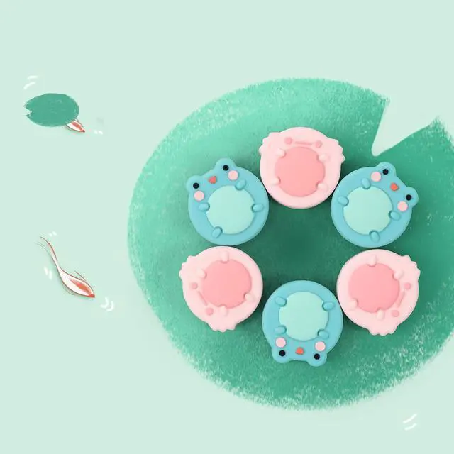 Alt view image 2 of 7 - Cute Animal Theme Silicone Joycon Thumb Grip Caps,Compatible with Nintendo Switch/OLED/Switch Lite,4PCS - Frog & Axolotl