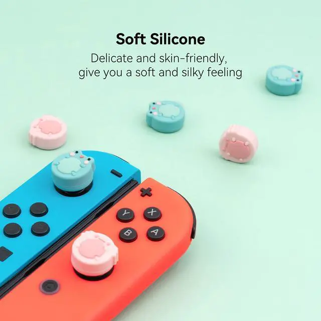Alt view image 4 of 7 - Cute Animal Theme Silicone Joycon Thumb Grip Caps,Compatible with Nintendo Switch/OLED/Switch Lite,4PCS - Frog & Axolotl