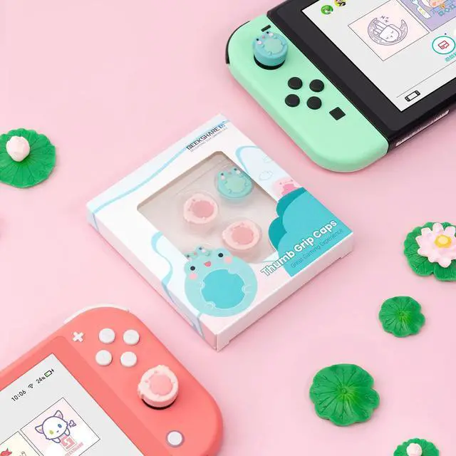 Alt view image 6 of 7 - Cute Animal Theme Silicone Joycon Thumb Grip Caps,Compatible with Nintendo Switch/OLED/Switch Lite,4PCS - Frog & Axolotl