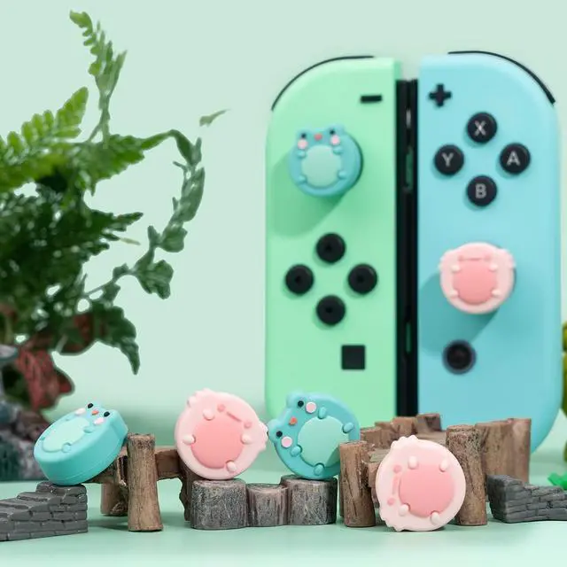 Alt view image 7 of 7 - Cute Animal Theme Silicone Joycon Thumb Grip Caps,Compatible with Nintendo Switch/OLED/Switch Lite,4PCS - Frog & Axolotl