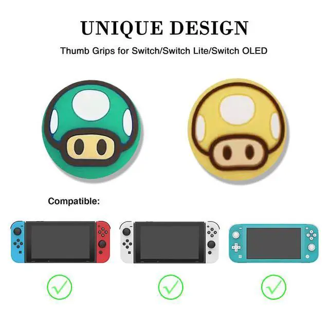 Alt view image 2 of 7 - Silicone Joycon Thumb Grip Caps, Joystick Cover Compatible with Nintendo Switch/OLED/Switch Lite,4PCS (Mushroom)