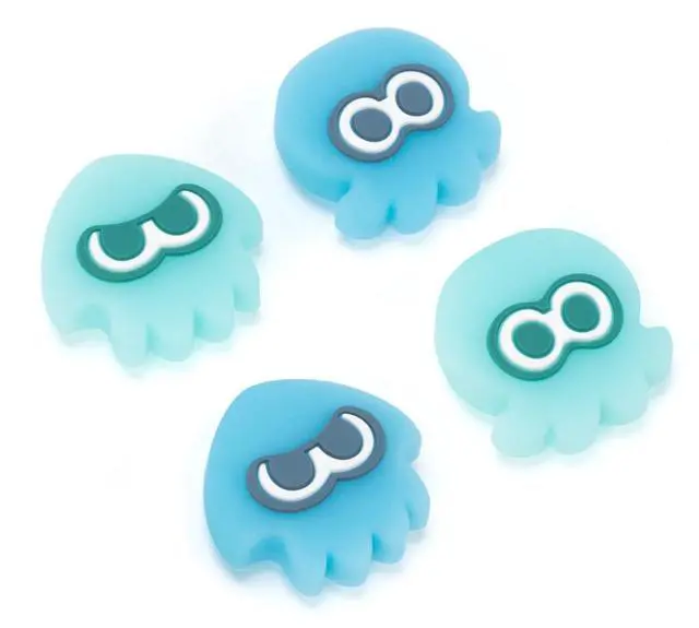 Main image of Joycon Thumb Grip Caps Compatible with Splatoon Nintendo Switch, Soft Silicone Joystick Cover for Nintendo Switch/OLED/Lite Controller, 4PCS - Squid & Octopus (Luminous-Cyan&Green)
