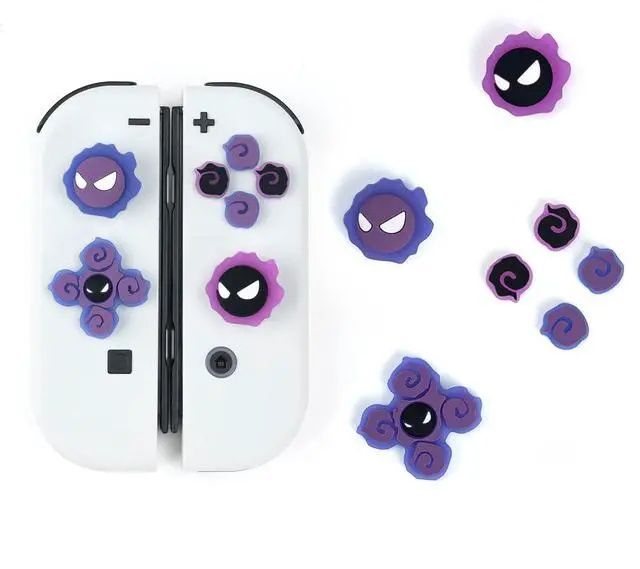 Main image of Cross D-Pad Button Caps Luminous Silicone Thumb Grips Set, ABXY Buttons Sticker Joystick Cover Caps Compatible with Nintendo Switch/OLED Controller (Gastly)