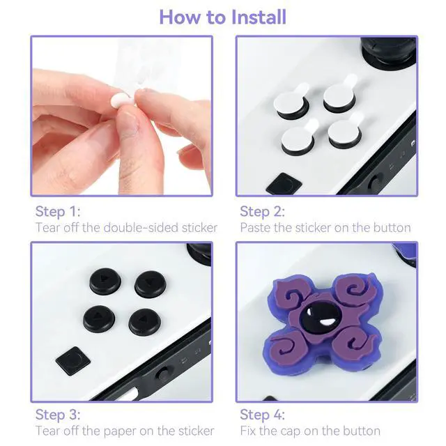 Alt view image 5 of 7 - Cross D-Pad Button Caps Luminous Silicone Thumb Grips Set, ABXY Buttons Sticker Joystick Cover Caps Compatible with Nintendo Switch/OLED Controller (Gastly)