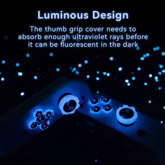 Alt view image 6 of 7 - Cross D-Pad Button Caps Luminous Silicone Thumb Grips Set, ABXY Buttons Sticker Joystick Cover Caps Compatible with Nintendo Switch/OLED Controller (Gastly)