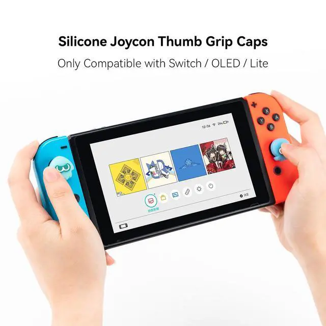 Alt view image 3 of 7 - Joycon Thumb Grip Caps Compatible with Splatoon Nintendo Switch, Soft Silicone Joystick Cover for Nintendo Switch/OLED/Lite Controller, 4PCS - Squid & Octopus (Luminous-Cyan&Green)
