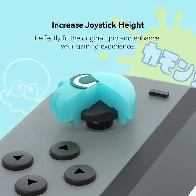 Alt view image 4 of 7 - Joycon Thumb Grip Caps Compatible with Splatoon Nintendo Switch, Soft Silicone Joystick Cover for Nintendo Switch/OLED/Lite Controller, 4PCS - Squid & Octopus (Luminous-Cyan&Green)