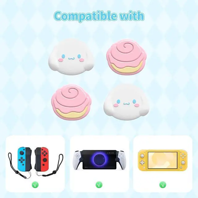 Alt view image 2 of 7 - 4PCS Thumb Grips Caps Compatible with Switch/OLED/Lite, Kawaii Charactor Thumbs Grip, Soft Silicone Switch Joystick Cover for JonCon, Cute Dog Style, Pink & White