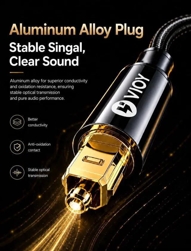 Alt view image 5 of 7 - Toslink Digital Optical Audio Cable 6.6FT, Fiber Optic Braided Cord