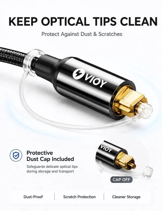 Alt view image 4 of 7 - Toslink Digital Optical Audio Cable 6.6FT, Fiber Optic Braided Cord