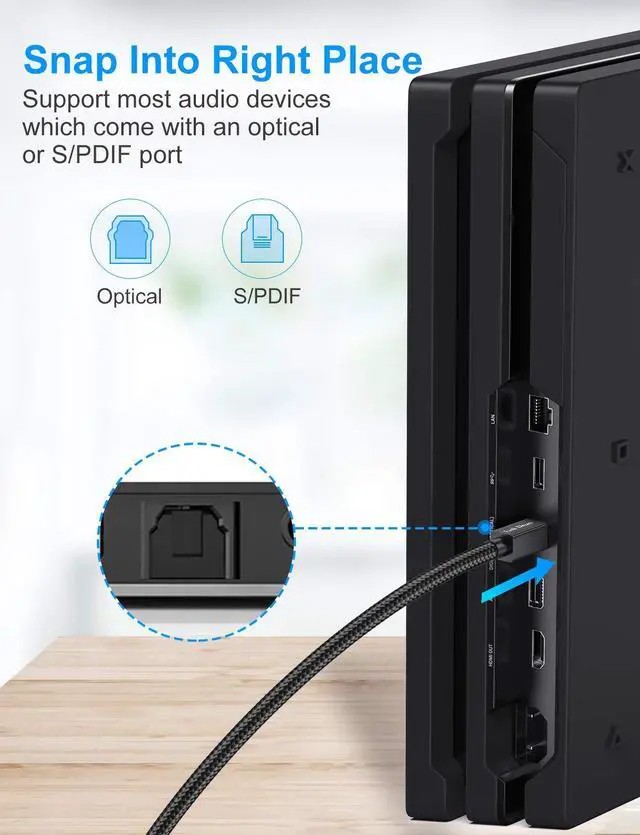 Alt view image 3 of 7 - Optical Audio Cable 6 Feet Digital Audio Optical Cable Nylon Braided Toslink Optical Cable 24 Gold-Plated for Sound Bar, TV, Home Teather, CD/DVD, PS4 & More