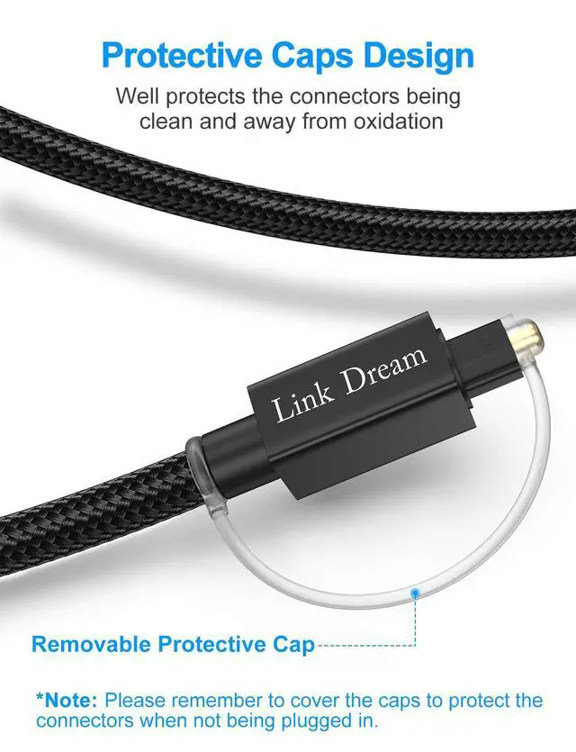 Alt view image 6 of 7 - Optical Audio Cable 6 Feet Digital Audio Optical Cable Nylon Braided Toslink Optical Cable 24 Gold-Plated for Sound Bar, TV, Home Teather, CD/DVD, PS4 & More