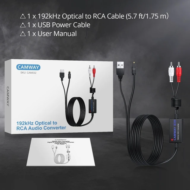 Alt view image 7 of 7 - Optical to RCA Audio Converter,5.7FT Cable,192kHz SPDIF DAC Adapter | Digital to Analog Audio Converter with Optical RCA Cable & Audio Amplifier for TV,DVD,Blu-ray,Game Console to Sound System