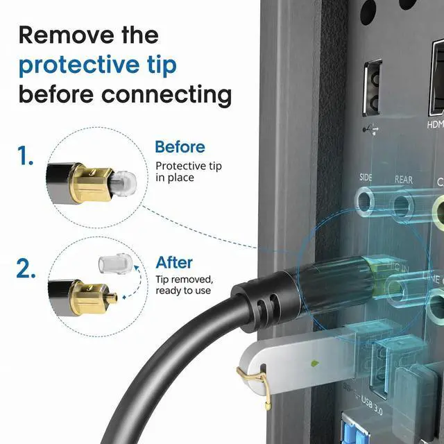 Alt view image 7 of 7 - Digital Optical Audio Cable 6 Feet, Fiber Optic TOSLINK S/PDIF Cord for Soundbar TV Home Theater Gaming