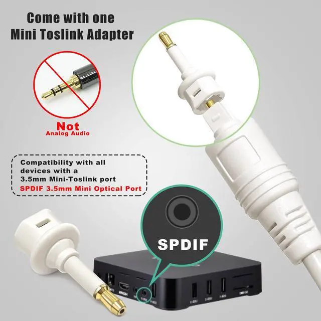 Alt view image 4 of 6 - White Toslink Digital Optical Audio Cable 6ft, Slim Optical TV Cord, Fiber Optic Audio Cable for Sound Bar/TV/PS4/Xbox