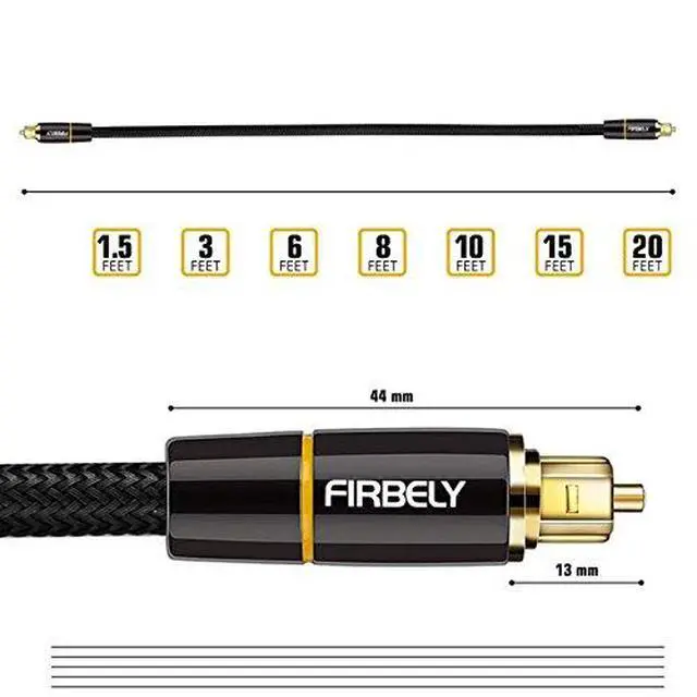 Alt view image 2 of 2 - Digital Optical Audio Toslink Cable Male to Male- 24K Glod Plated Metal Connectors and Braided Jacket 8 feet
