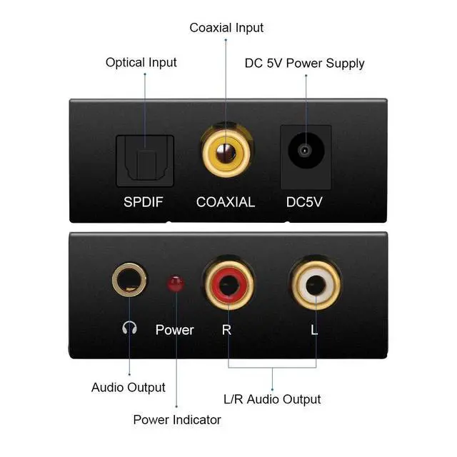 Alt view image 2 of 7 - Audio Digital to Analog Converter DAC with 3.5mm Jack, Optical SPDIF Toslink Coaxial to Analog Stereo L/R Converter with Optical Cable and Power Adapter for PS3 PS4 Xbox