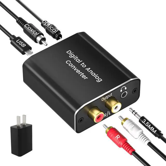 Main image of Digital to Analog Audio Converter, 192 kHz DAC Digital Coaxial and Optical Toslink to Analog 3.5mm Jack and RCA (L/R) Stereo Audio Adapter with Optical Cable for HDTV Home Cinema, Aluminum
