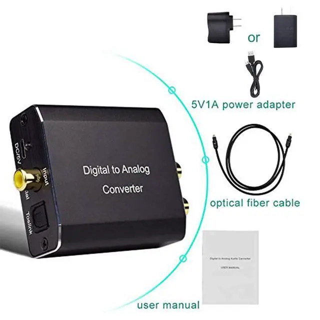 Alt view image 7 of 7 - Digital to Analog Audio Converter, 192 kHz DAC Digital Coaxial and Optical Toslink to Analog 3.5mm Jack and RCA (L/R) Stereo Audio Adapter with Optical Cable for HDTV Home Cinema, Aluminum