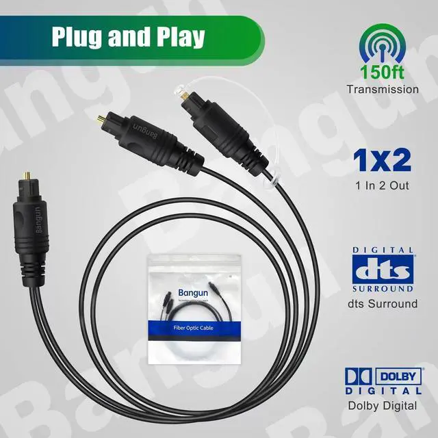 Alt view image 6 of 6 - 1x2 Digital Audio Splitter Cable, Toslink Digital Fiber Optic Audio Splitter 1 Male Input 2 Male Output (for Home Theatre, Xbox, PS5/PS4), 6ft