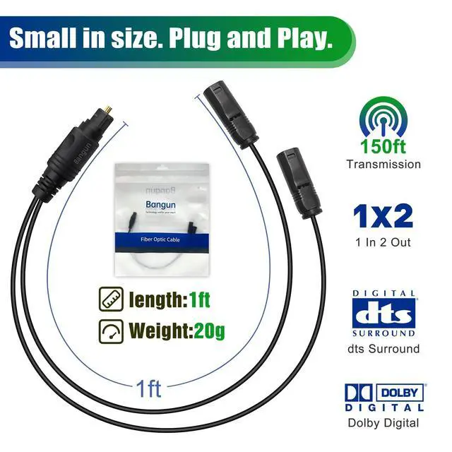 Alt view image 6 of 6 - 1x2 Digital Audio Splitter, Toslink Digital Fiber Optic Audio Splitter 1 Male Input 2 Female Output (for Home Theatre, Xbox, PS3/PS4)