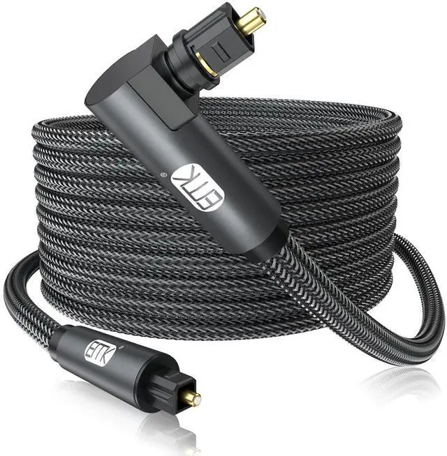 Main image of 90 Degree Toslink Optical Cable 360 Degree Free-Rotating Plug Fiber Optic Cable S/PDIF Toslink Male to Male for Home Theater, Sound Bar, TV, PS4, Xbox,Grey (15ft/5m)