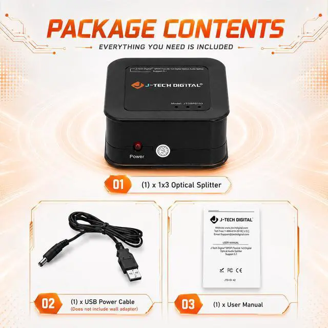 Alt view image 6 of 7 - Optical Splitter 1 in 3 Out for TV, Toslink Splitter 1x3 SPDIF Audio Splitter 1:1 Transmission Support LPCM2.0, DTS, Dolby Digital