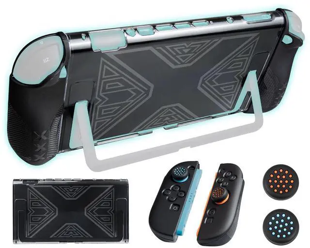Main image of Protective Kit for Nintendo Switch 2 (NS2), Transparent Hard Shell Console Case + Thumb Grip Caps + Controller Protective Cover - Clear