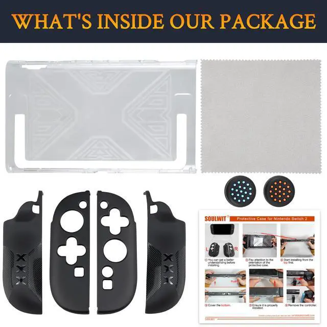 Alt view image 7 of 7 - Protective Kit for Nintendo Switch 2 (NS2), Transparent Hard Shell Console Case + Thumb Grip Caps + Controller Protective Cover - Clear