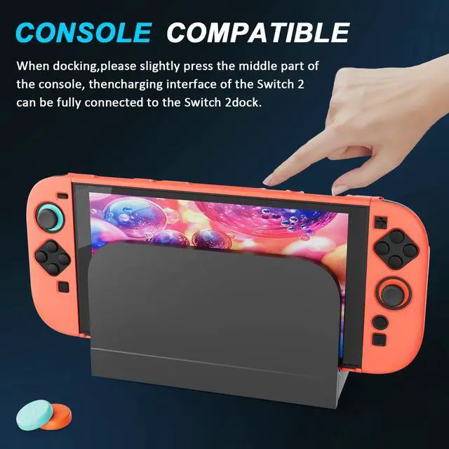 Alt view image 3 of 7 - Protective Case for Nintendo Switch 2 (2025) Dockable, Orange Slim Hard Shell for Switch 2 Accessories, Scratch & Shock Protection Cover for Joycon 2 with Screen Protector, 8 Thumb Grip