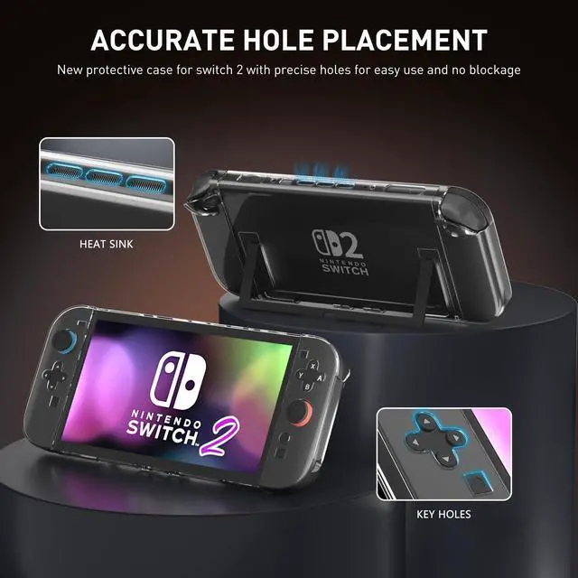 Alt view image 3 of 7 - Case for Nintendo Switch 2 (2025), Hard Shell PC Accessories with Dockable Clear Protective Cover Skin, 9H Screen Protector & 4 Thumb Grips for Switch 2