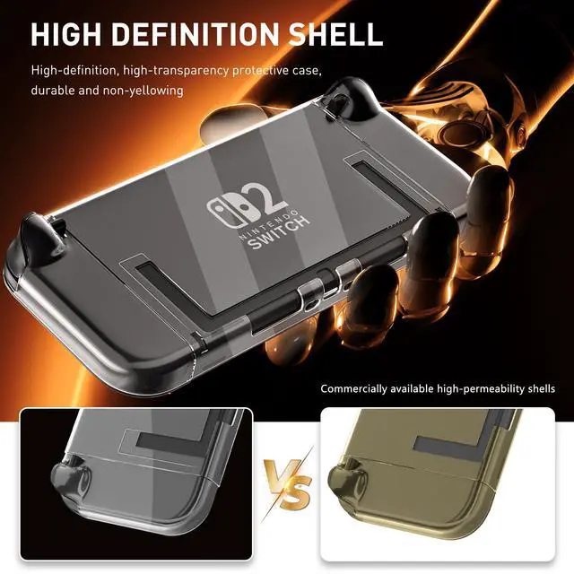 Alt view image 4 of 7 - Case for Nintendo Switch 2 (2025), Hard Shell PC Accessories with Dockable Clear Protective Cover Skin, 9H Screen Protector & 4 Thumb Grips for Switch 2