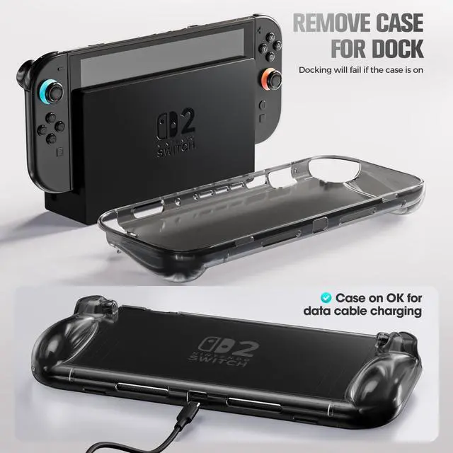 Alt view image 7 of 7 - Protective Cover for Nintendo Switch 2 2025, Case with Ergonomic Grip, Shell for Switch 2, Soft TPU Protector Accessories, Anti-Scratch, Easy to Install -Transparent Black