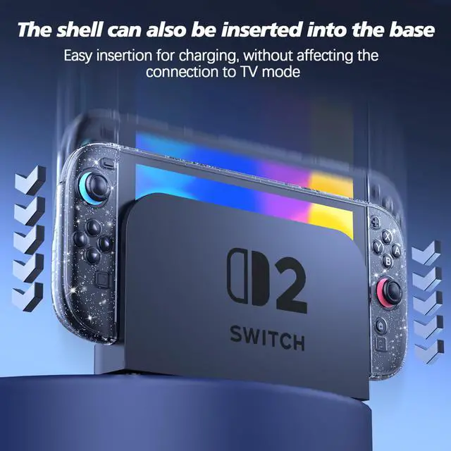 Alt view image 2 of 7 - Clear Dockable Case Compatible with Nintendo Switch 2(2025), Slim Protective PC Case for Joy-Con Grip Cover, Hard Shell with Anti-Scratch and Shock-Absorption, Glitter