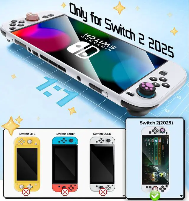 Alt view image 3 of 7 - Dockable Protective Hard Cover for Nintendo Switch 2 with 6 Thumb Grip Caps