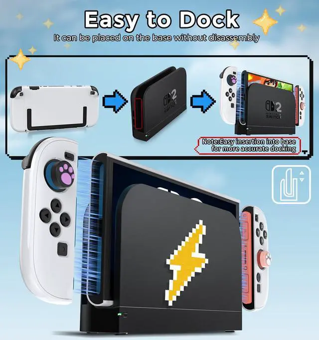 Alt view image 2 of 7 - Dockable Protective Hard Cover for Nintendo Switch 2 with 6 Thumb Grip Caps