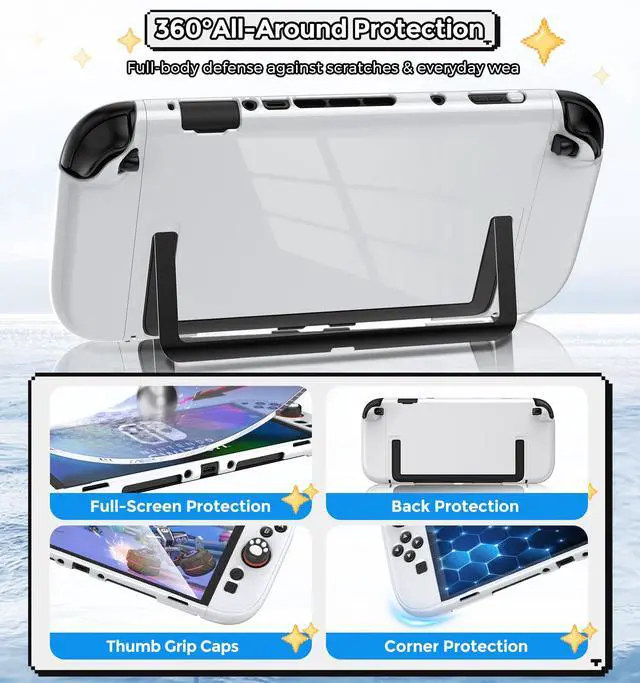 Alt view image 6 of 7 - Dockable Protective Hard Cover for Nintendo Switch 2 with 6 Thumb Grip Caps