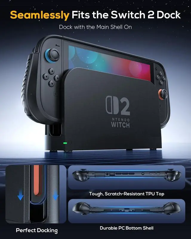 Alt view image 3 of 7 - Switch 2 Protective Case with Ergonomic Grip for Joycon 2(Black)
