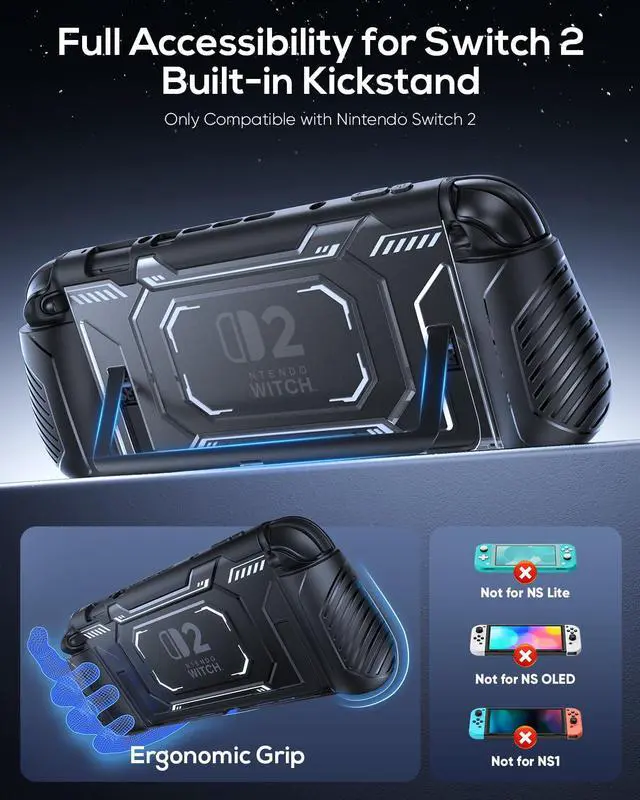 Alt view image 7 of 7 - Switch 2 Protective Case with Ergonomic Grip for Joycon 2(Black)