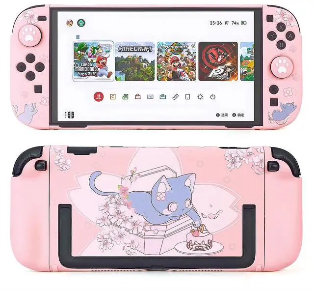 Main image of Cute Protective Shell for Switch 2 , Slim Case Compatible with Nintendo 2, Anti-Scratch and Shock-Absorption Design Cover Skin with 2 Thumb Grips - Sakuta Cat (Pink)