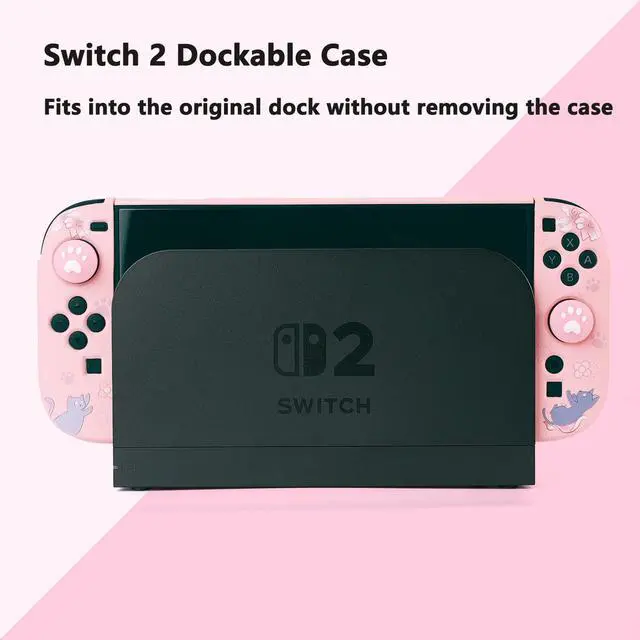 Alt view image 2 of 7 - Cute Protective Shell for Switch 2 , Slim Case Compatible with Nintendo 2, Anti-Scratch and Shock-Absorption Design Cover Skin with 2 Thumb Grips - Sakuta Cat (Pink)