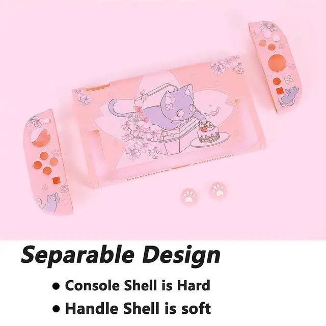 Alt view image 4 of 7 - Cute Protective Shell for Switch 2 , Slim Case Compatible with Nintendo 2, Anti-Scratch and Shock-Absorption Design Cover Skin with 2 Thumb Grips - Sakuta Cat (Pink)