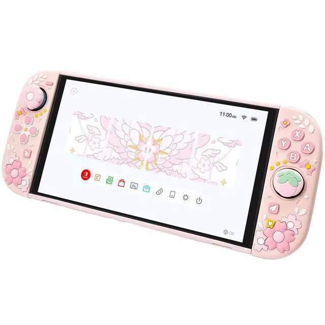 Alt view image 4 of 7 - Protective Case for Nintendo Switch 2, Hard Back Shell / 2 Silicone Anti-Slip Controller Covers / 2 Joystick Caps, Cherry Blossom Design Cover, Pink